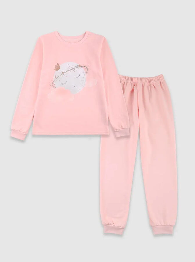 Утепленная пижама для девочки Фламинго Космос персиковая 329-055 - цена