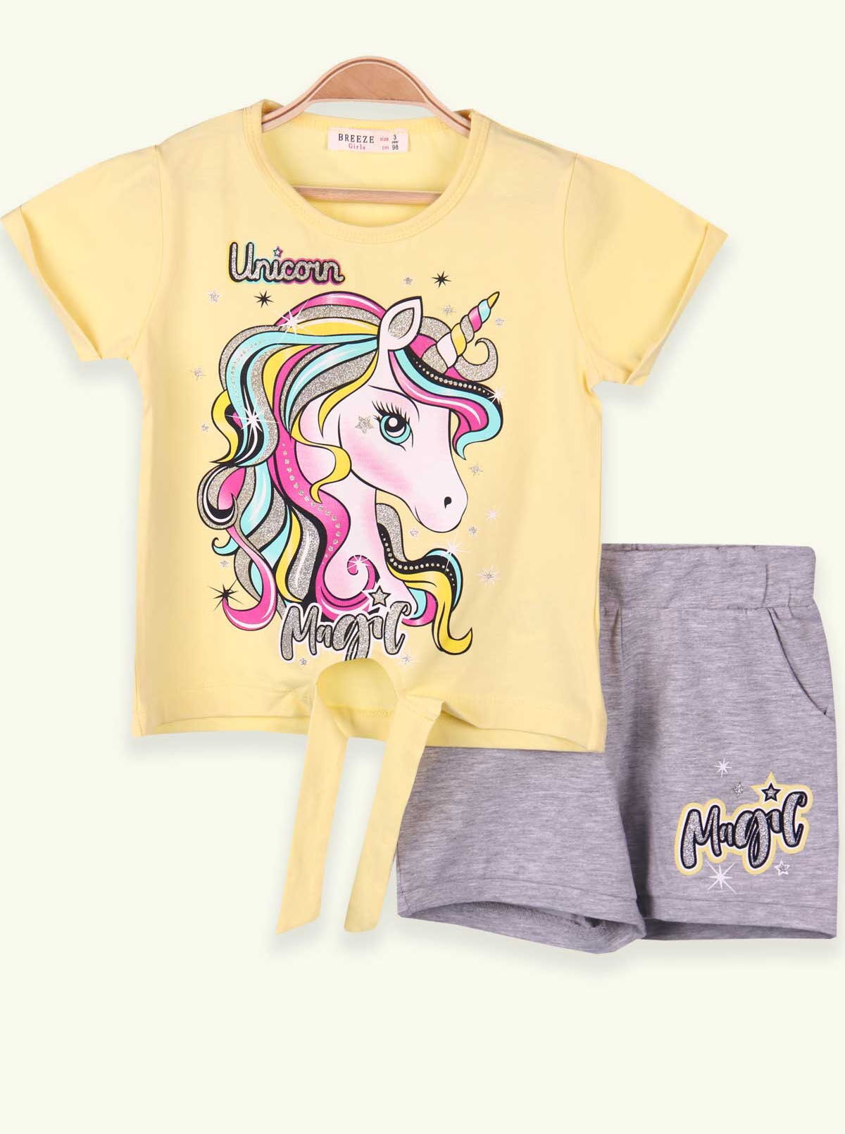 Комплект футболка и шорты для девочки Breeze Unicorn Magic желтый 14999 - цена