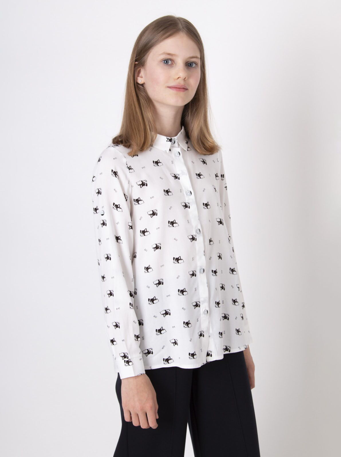 Блузка для девочки Mevis Собачки белая 4412-03 - цена