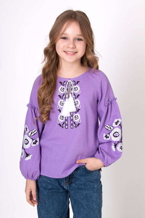 Вышиванка для девочки Mevis сиреневая 4895-05 - цена