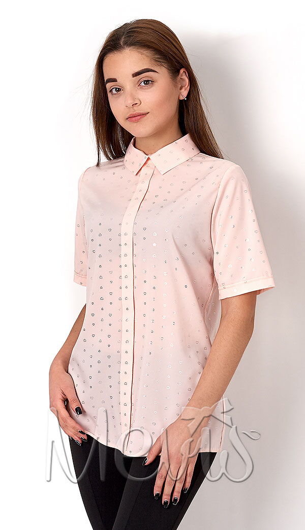Блузка с коротким рукавом для девочки Mevis Сердечки персиковая 2660-02 - цена