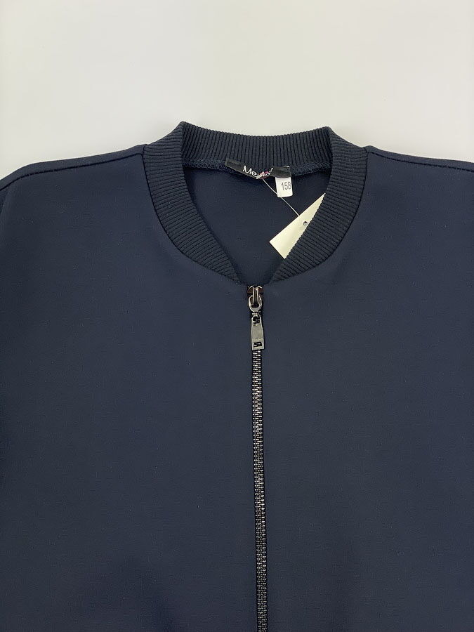 Трикотажный бомбер для девочки Mevis синий 3825-01 - фотография