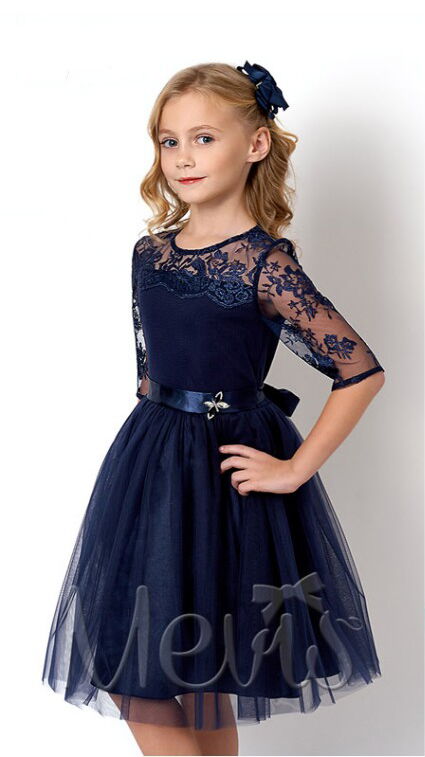 Платье нарядное для девочки Mevis темно-синее 2573-01 - цена