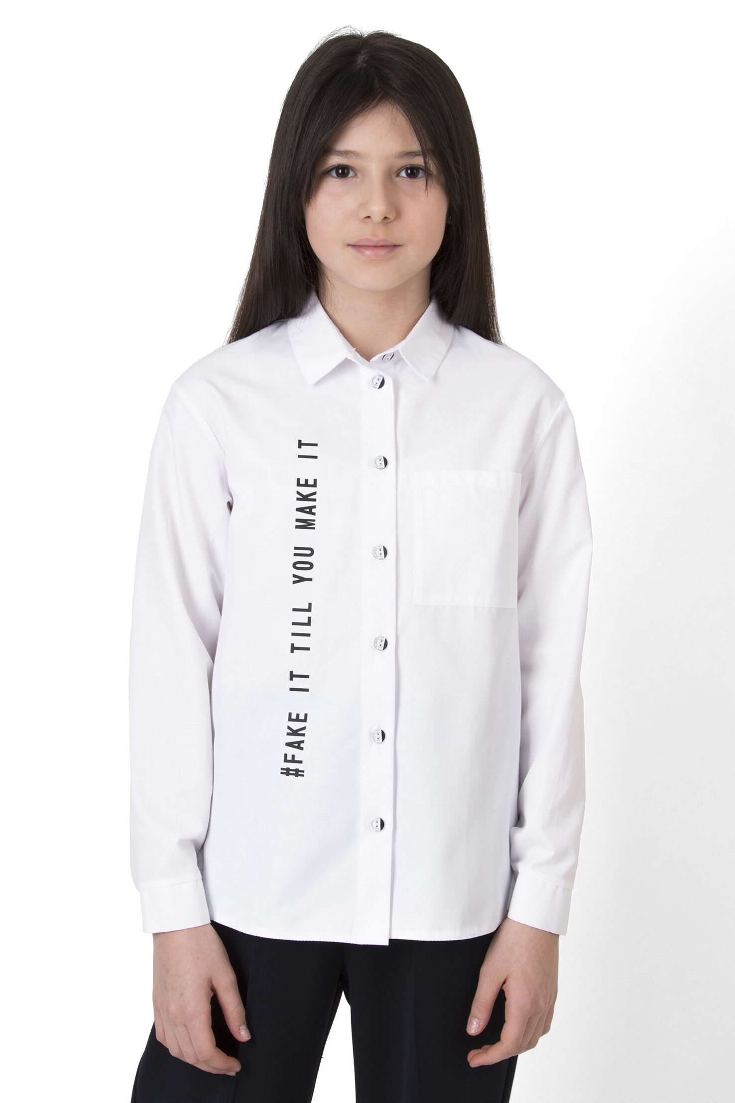 Рубашка коттоновая для девочки Mevis белая 4145-01 - фото