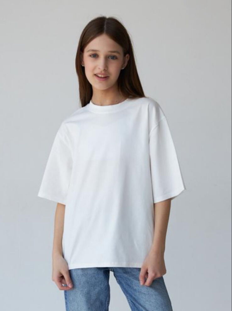 Базовая футболка оверсайз для девочки белая 1904 - цена