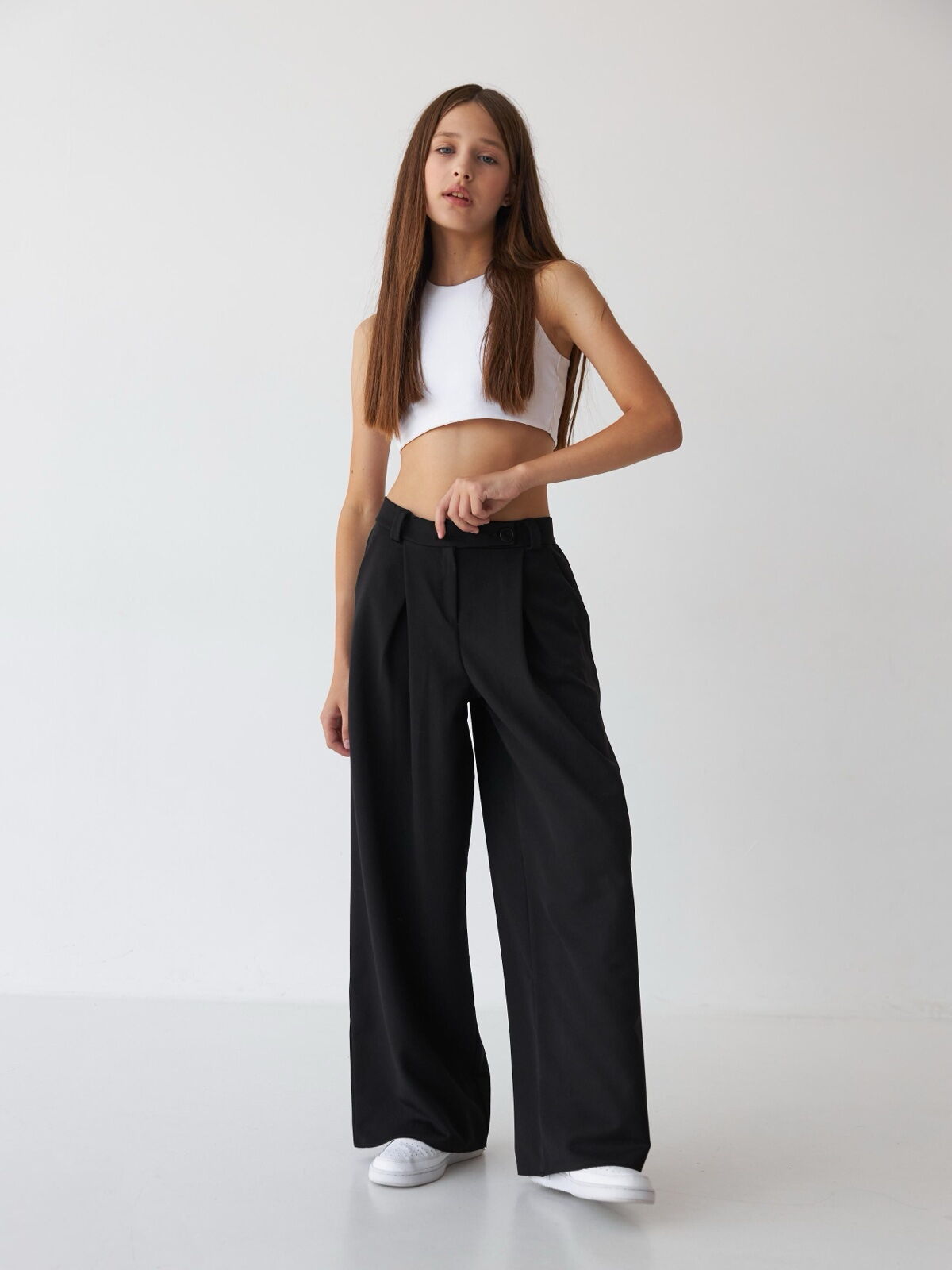 Брюки-палаццо для девочки трикотаж Valza черные 5106 - картинка