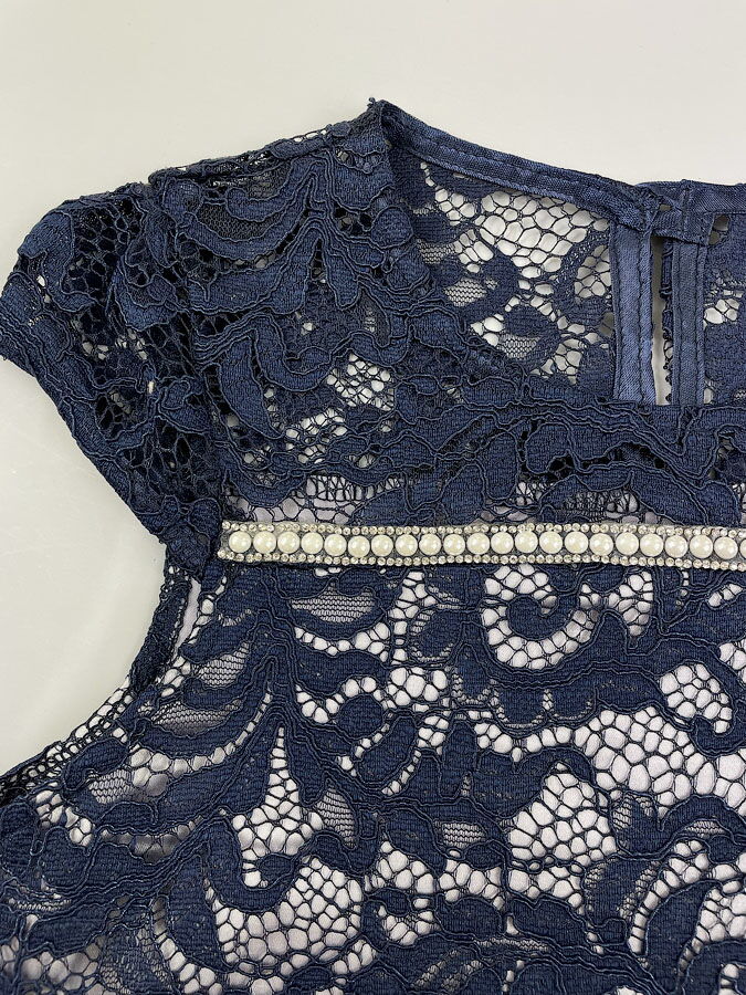 Нарядное платье для девочки Mevis синее 2782-02 - размеры