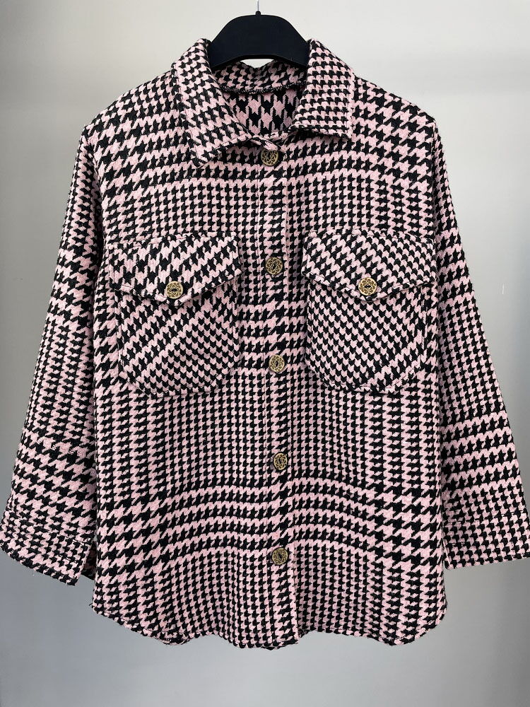 Теплая рубашка для девочки гусиная лапка розовая 0412 - цена