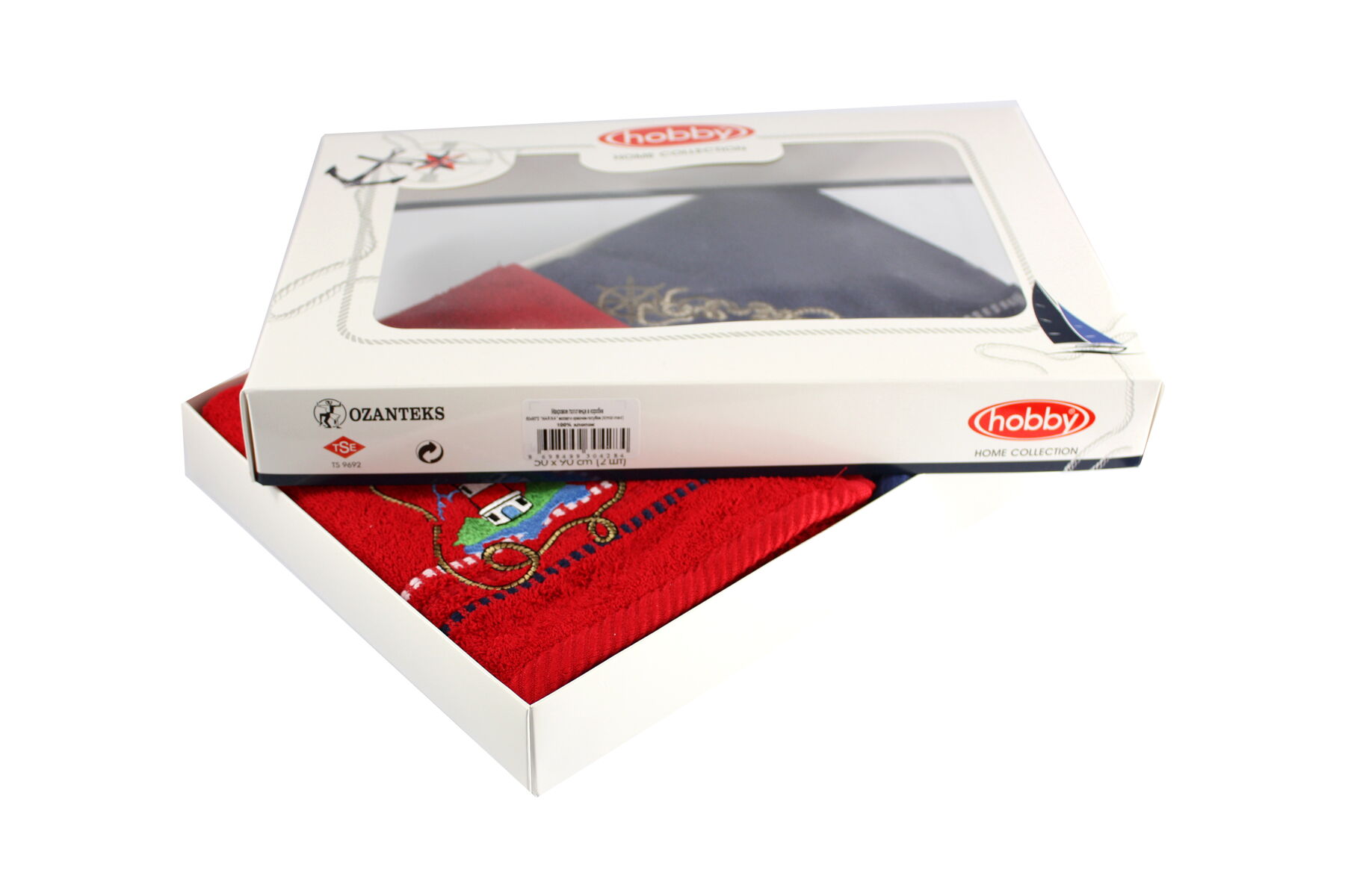 Набор полотенец для лица в подарочной коробке HOBBY MARINA Anchor красное+синее - фотография