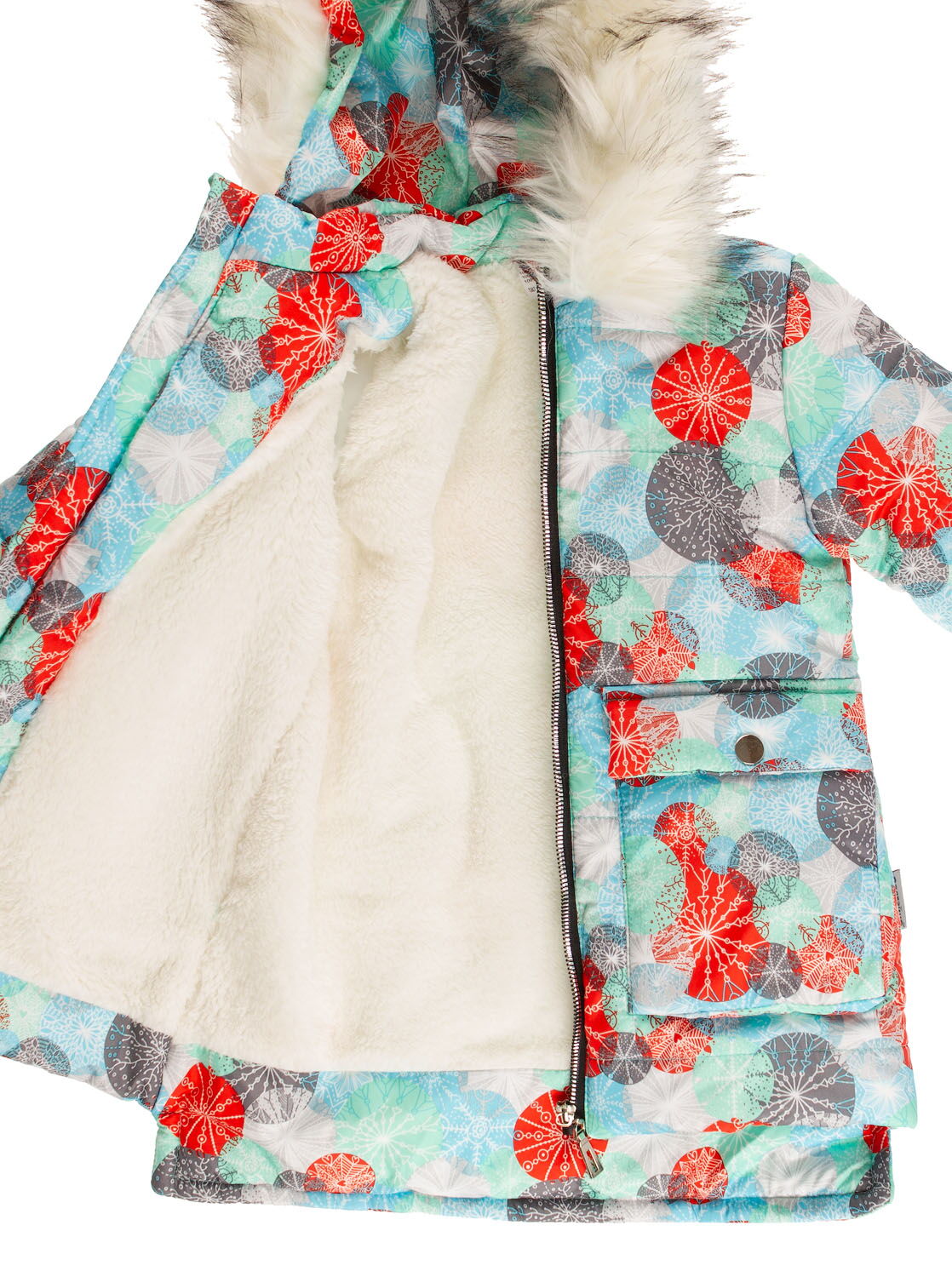 Куртка зимняя для девочки Одягайко Снежинки бирюза 20260 - фото