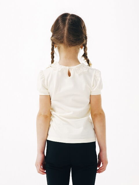 Блуза трикотажная с натуральным кружевом и коротким рукавом SMIL молочная 114637/114638 - размеры