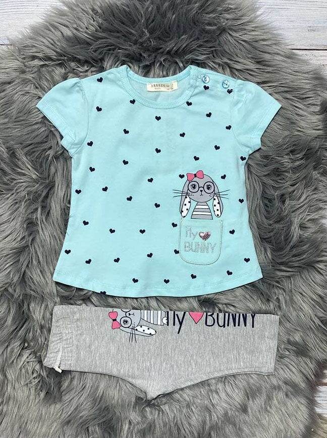 Комплект футболка и бриджи для девочки Breeze Зайчик голубой 14115 - фото