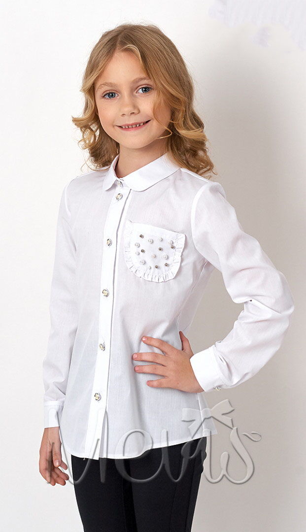 Блузка с длинным рукавом для девочки Mevis белая 2750-01 - цена