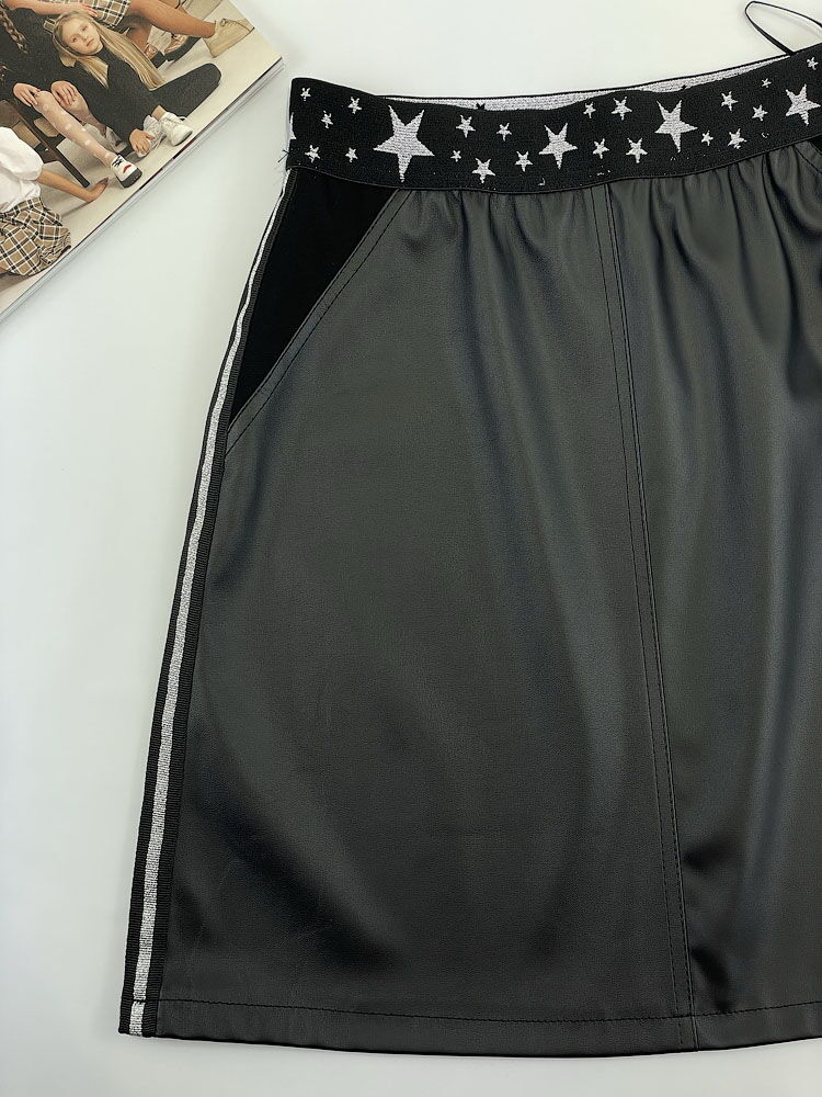 Юбка из экокожи для девочки Mevis черная 3225-02 - картинка