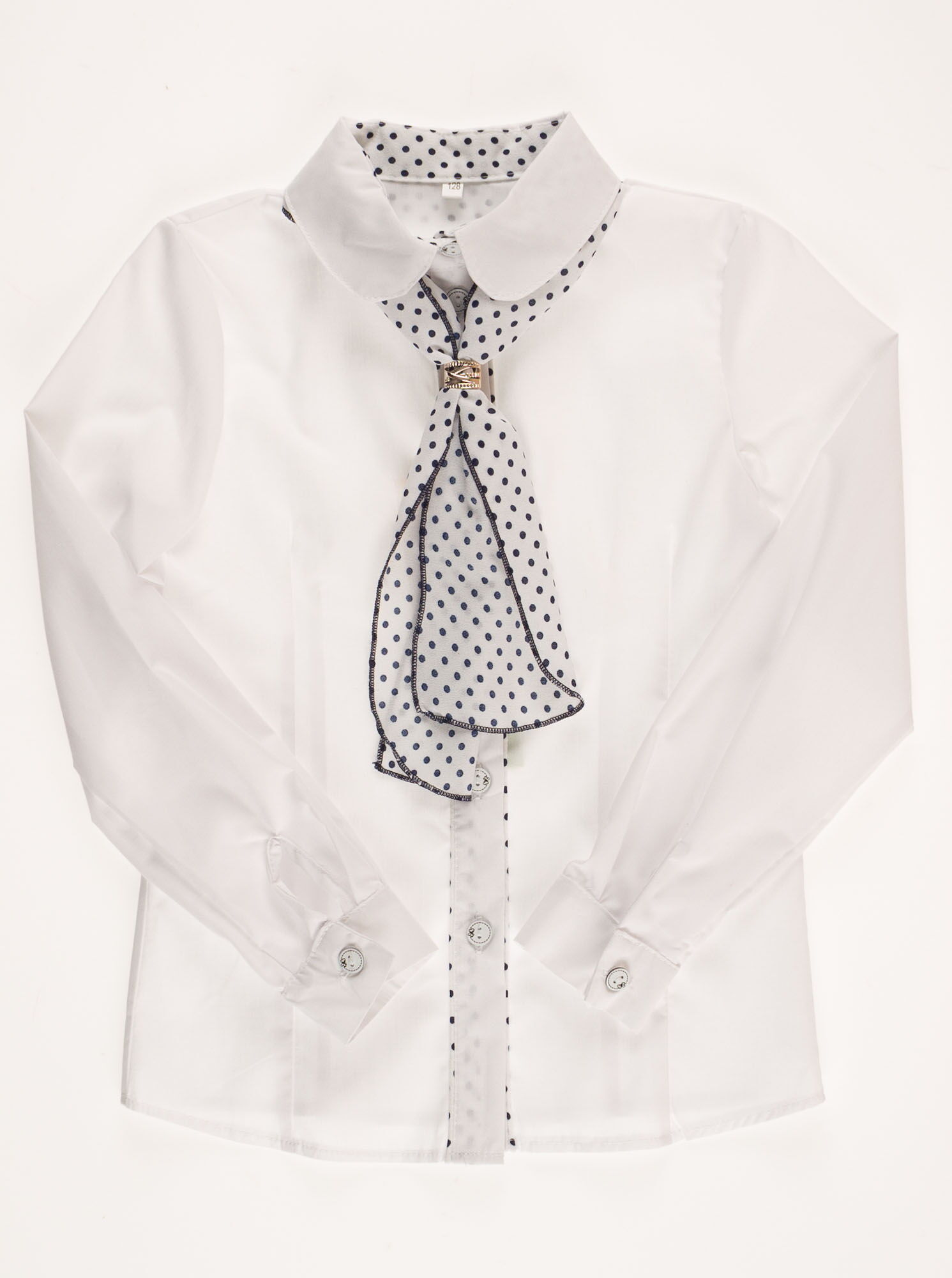 Блузка школьная сo съемным галстуком белая  03294 - фото