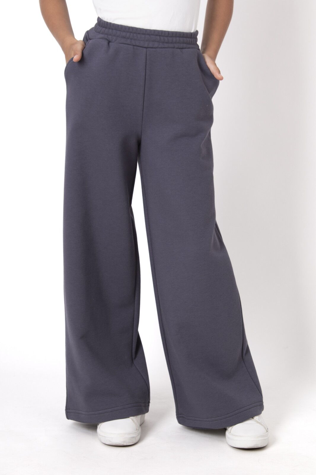Трикотажные брюки-палаццо для девочки Mevis графит 4753-02 - цена