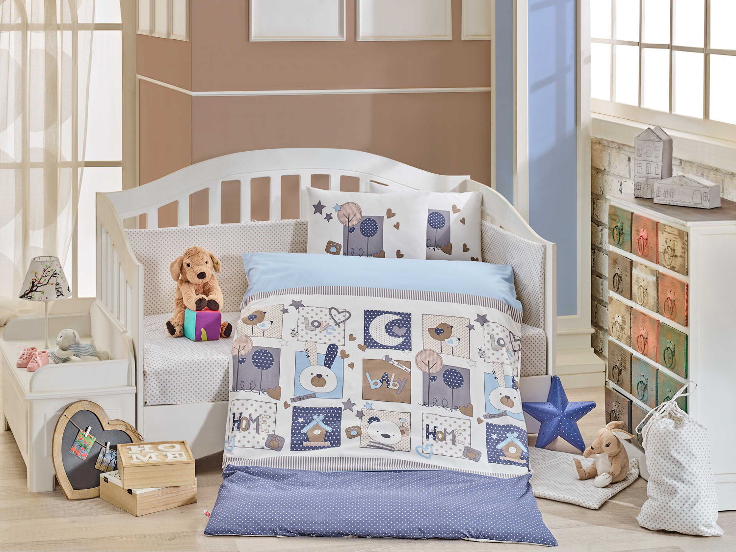 Комплект постельного белья в детскую кроватку HOBBY Sweet Home голубой 100*150/2*35*45 - цена