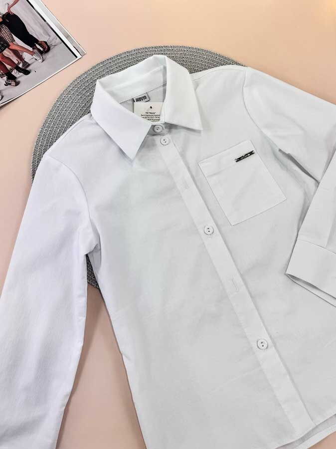 Рубашка коттоновая для девочки Mevis белая 4959-01 - картинка