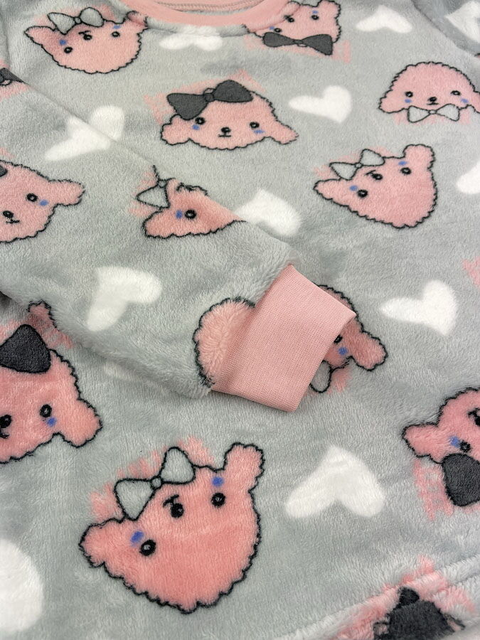 Пижама детская вельсофт Фламинго Собачки серая 855-910 - размеры