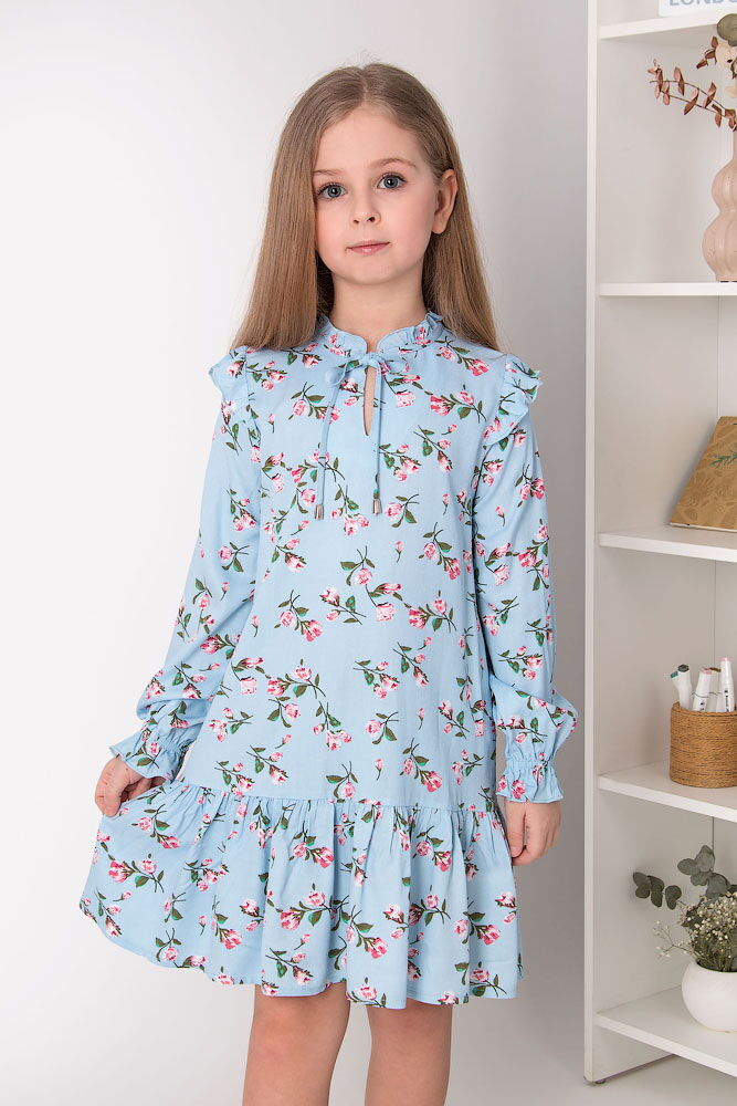 Платье для девочки Mevis Цветочки голубое 4968-03 - размеры