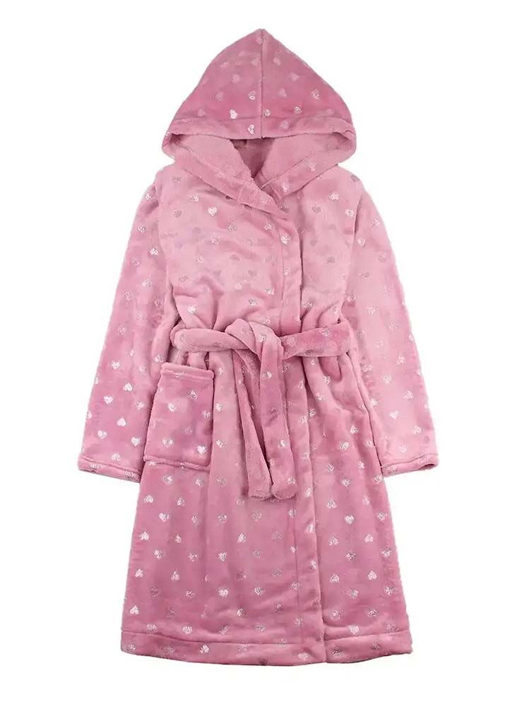 Теплый халат вельсофт для девочки Фламинго Сердечки розовый 883-916 - цена