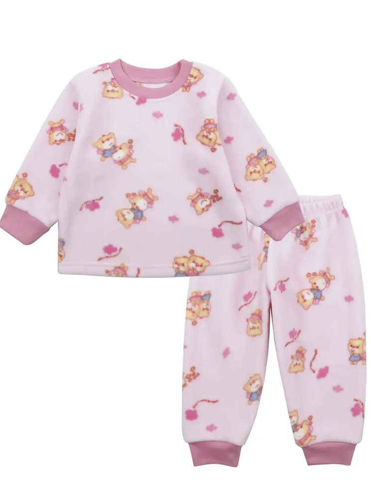Теплая пижама флис для девочки Фламинго розовая Мишки 347-1404 - цена