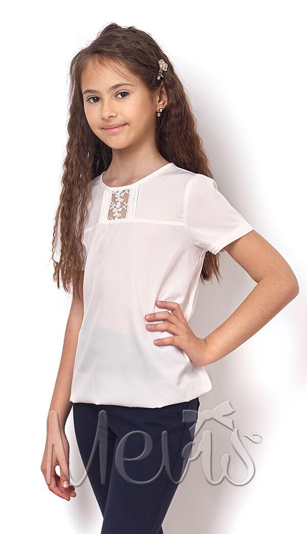 Блузка с коротким рукавом для девочки Mevis молочная 2503-02 - цена