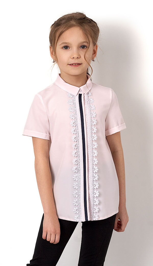 Блузка с коротким рукавом для девочки Mevis пудра 2724-03 - цена