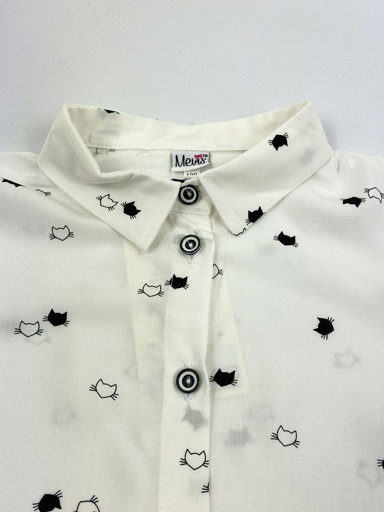 Рубашка для девочки Mevis Коты белая 4331-01 - фото