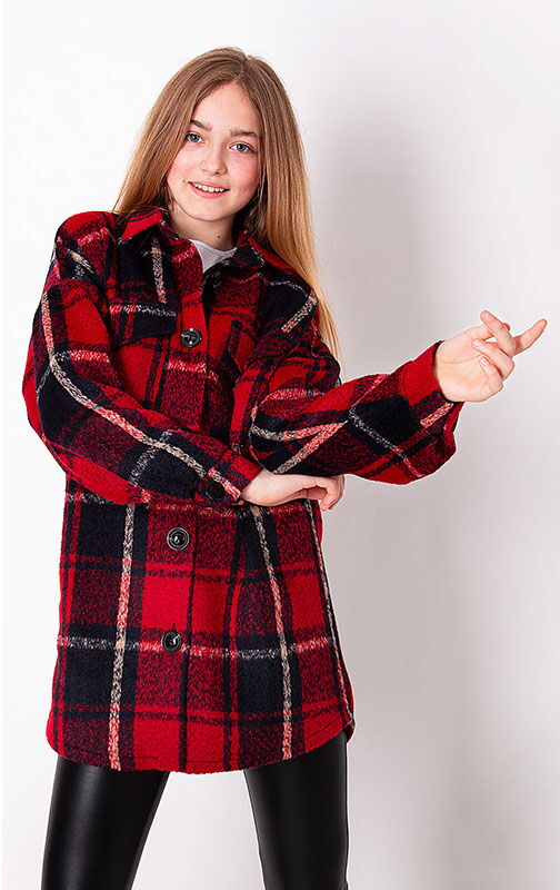 Пальто-рубашка для девочки Mevis красное 3478-02 - цена