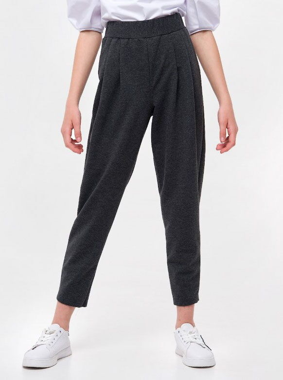 Трикотажные брюки с защипами для девочки SMIL темно-серый меланж 115493/115494 - цена