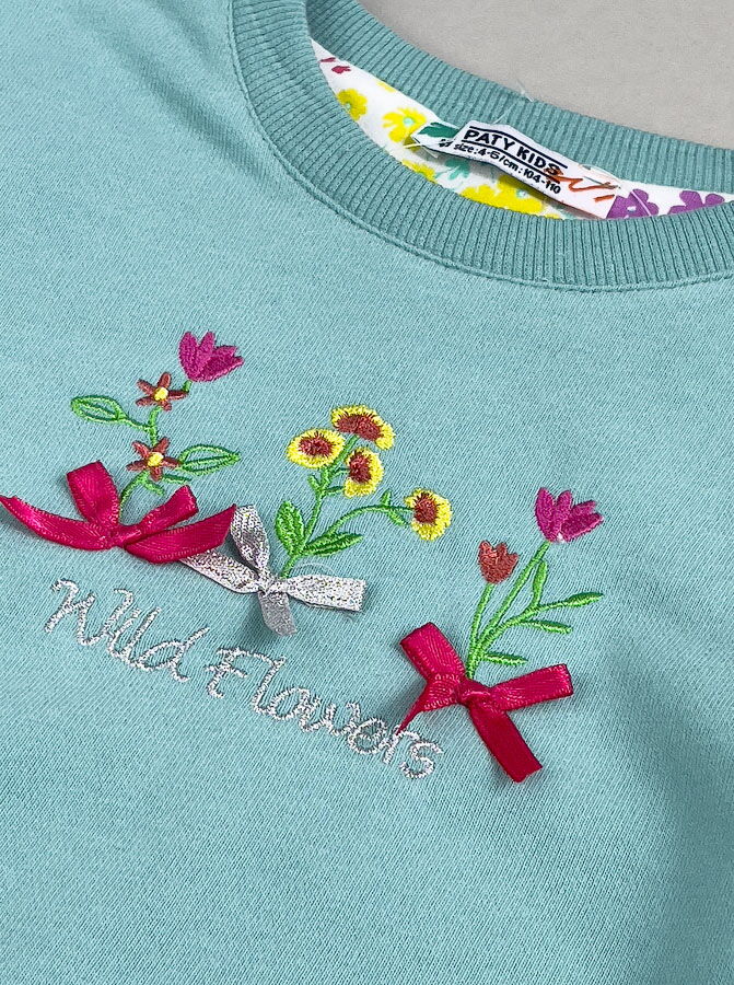 Свитшот для девочки Paty Kids Wild Flowers мятный 61203 - фото