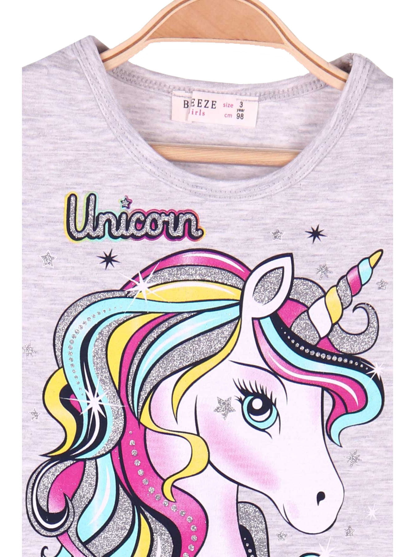 Комплект футболка и шорты для девочки Breeze Unicorn Magic серый 14999 - картинка