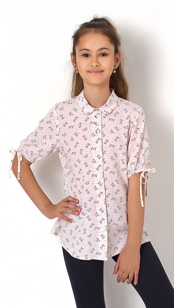 Блузка с коротким рукавом для девочки Mevis Котики пудра 2902-04 - цена