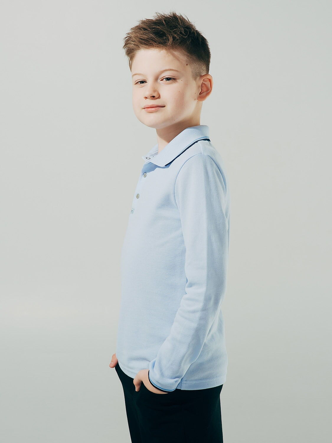 Футболка-поло с длинным рукавом для мальчика SMIL голубая 114598 - фото