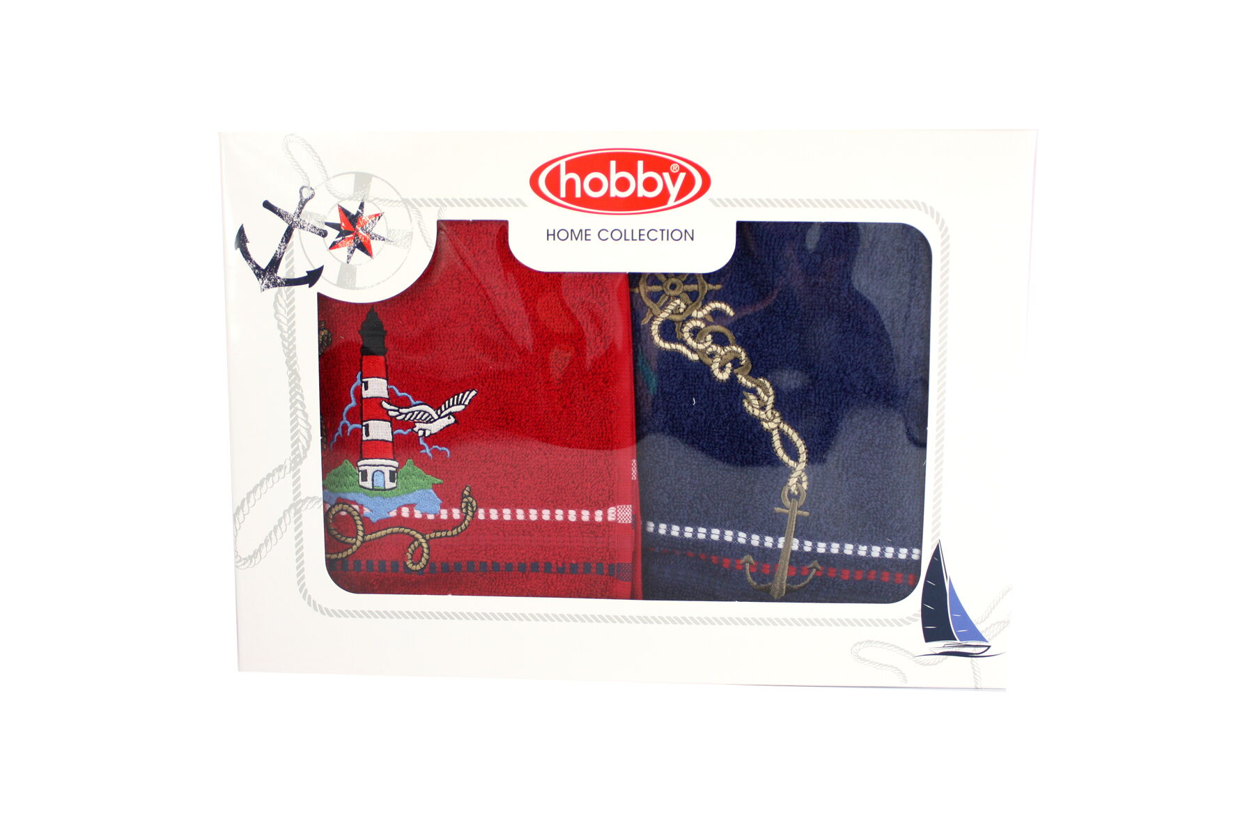 Набор полотенец для лица в подарочной коробке HOBBY MARINA Anchor красное+синее - Киев