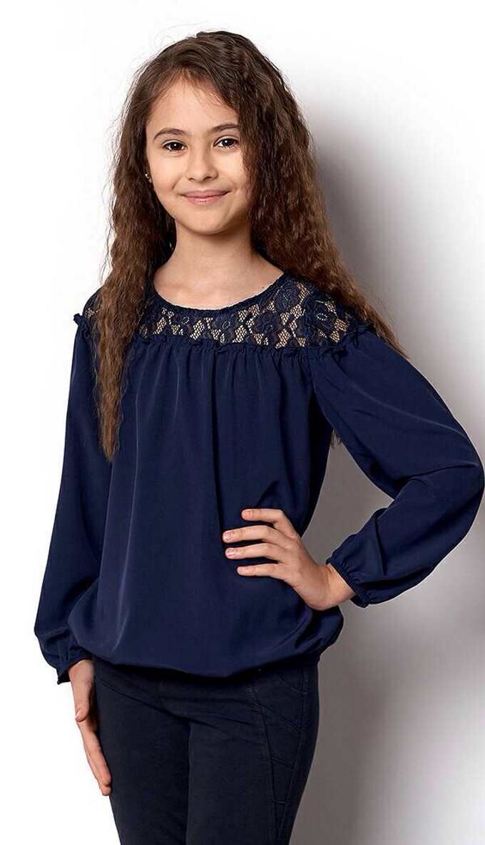 Блузка с кружевом для девочки Mevis темно-синяя 2359-03 - цена
