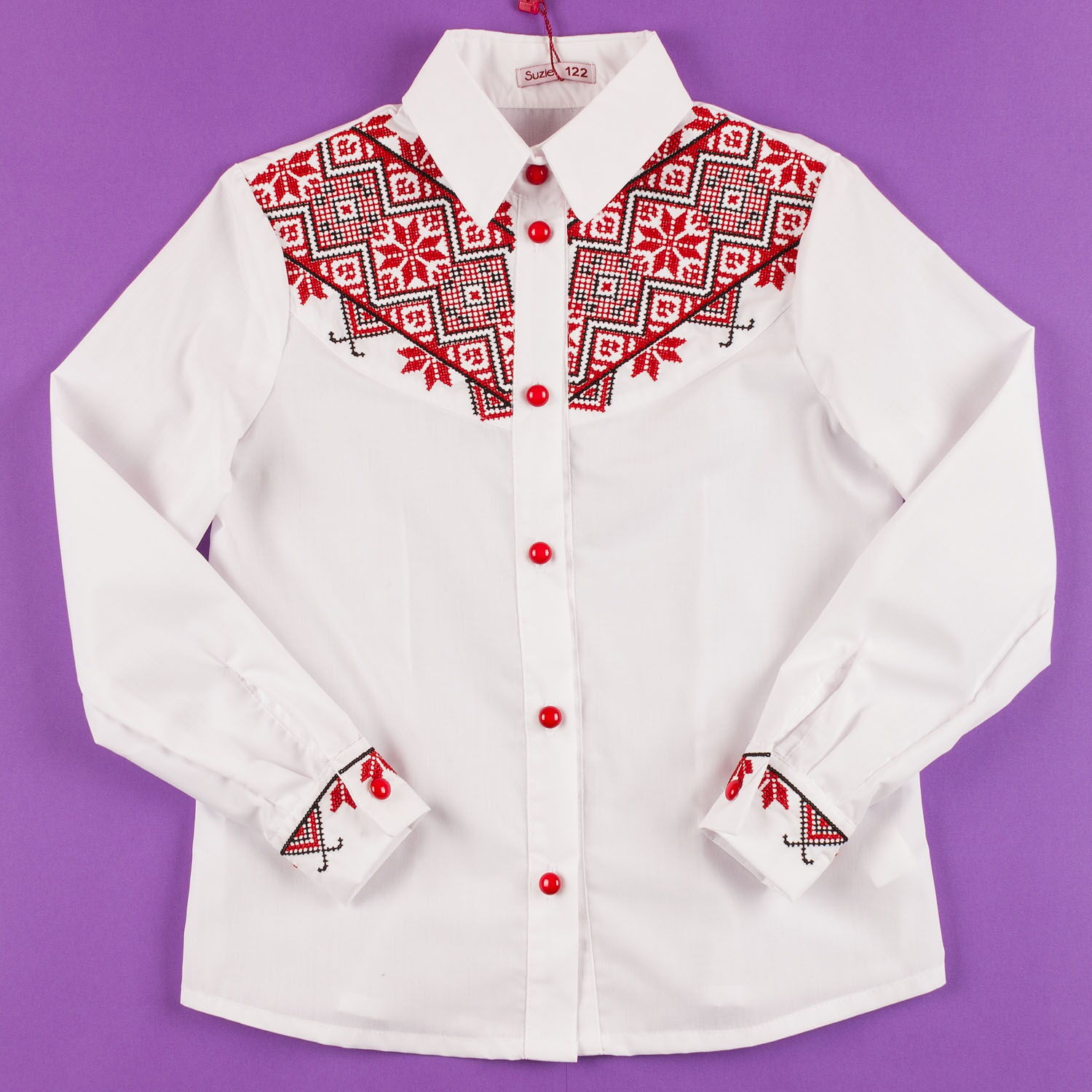 Блузка школьная с украинским орнаментом SUZIE Ульяна белая СЧ-10713 - цена