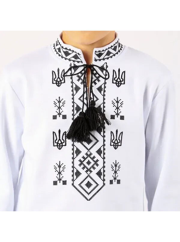 Трикотажная вышиванка для мальчика Фламинго белая 791-212 - Украина