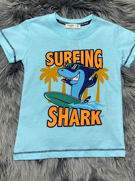 Комплект футболка и шорты для мальчика Breeze Shark голубой 15176 - размеры