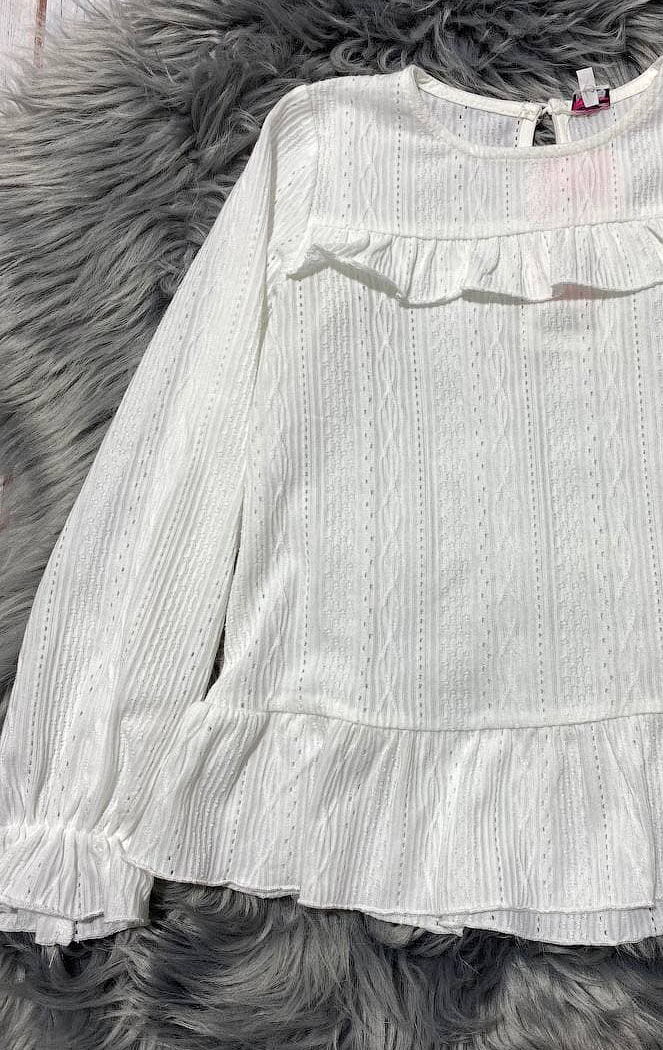 Трикотажная блузка для девочки Mevis молочная 3678-02 - фото