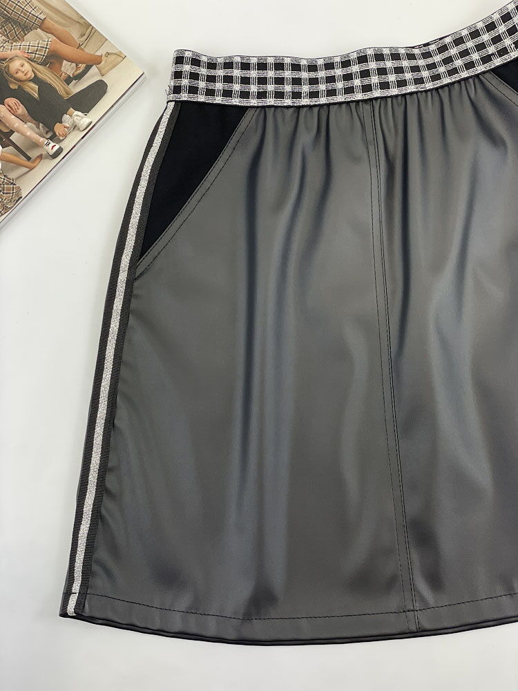 Юбка из экокожи для девочки Mevis черная 3225-03 - фото