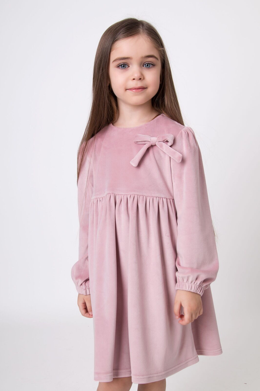Велюровое платье для девочки Mevis пудра 5085-01 - цена