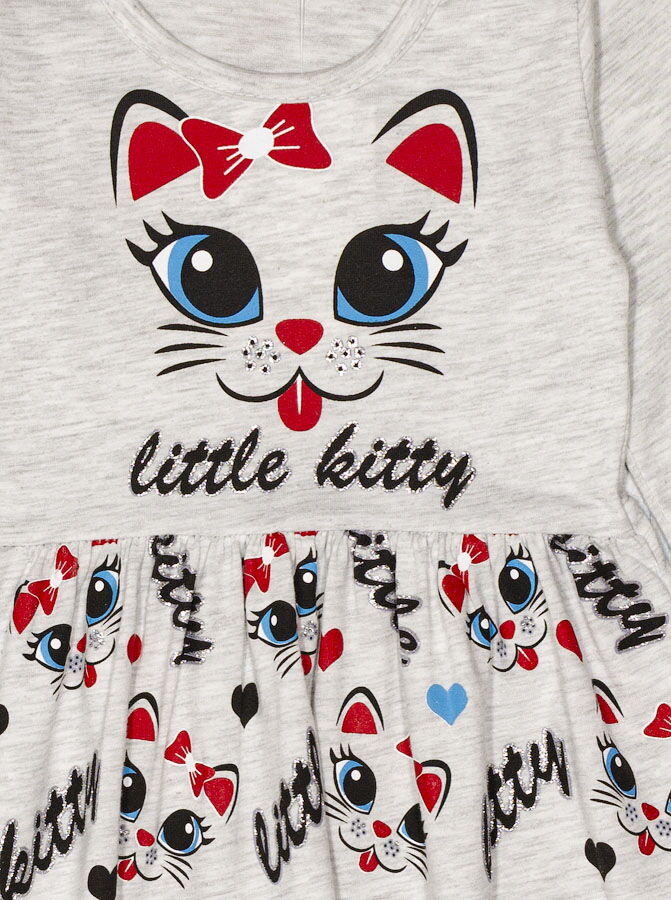 Трикотажное платье для девочки little kitty серое 6895 - размеры