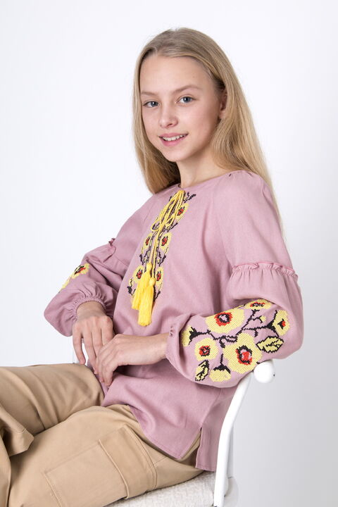 Вышиванка для девочки Mevis розовая 4896-02 - фото