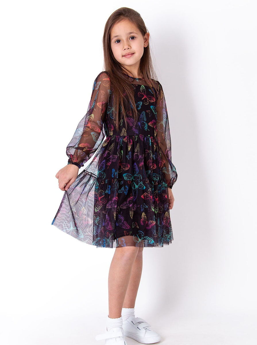 Нарядное платье для девочки Mevis Бабочки черное 4064-02 - фото