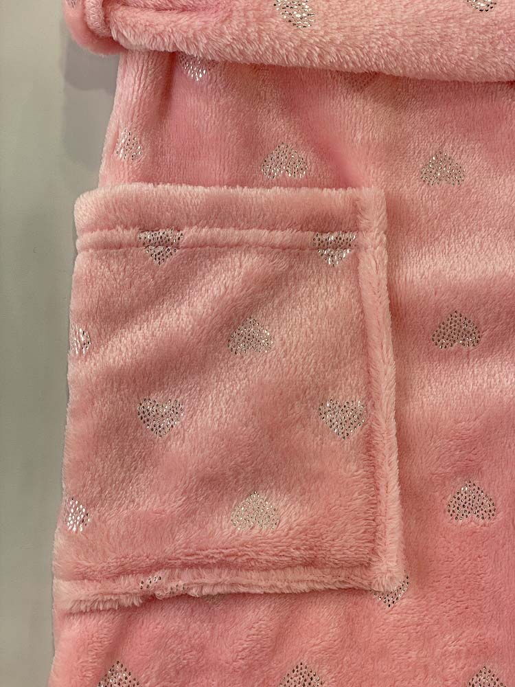 Теплый халат вельсофт для девочки Фламинго Сердечки розовый 883-916 - фотография