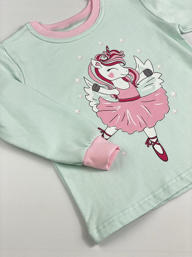 Утепленная пижама для девочки Фламинго Единорог мятная 329-328 - фотография