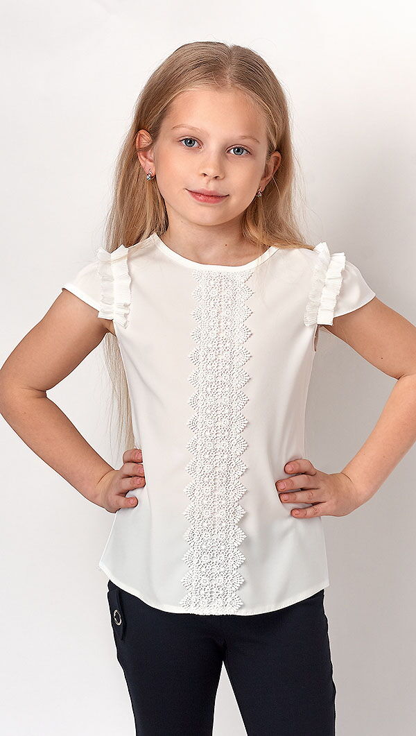 Блузка с коротким рукавом для девочки Mevis молочная 3140-02 - цена