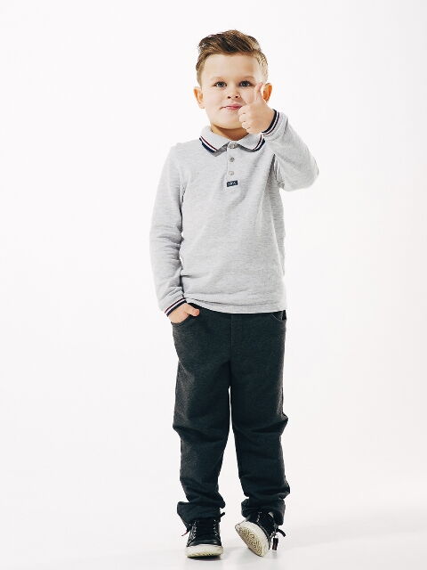 Поло с длинным рукавом для мальчика SMIL серое 114656/114657/114658 - фото